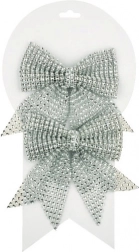 Stříbrné vánoční mašle s kamínky, 12 cm, 2 ks