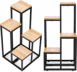 Stojan na rostliny s policemi - 4 úrovně, kov a MDF světle ořechový ModernHome