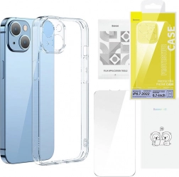 Baseus SuperCeramic průhledné skleněné pouzdro a sada tvrzeného skla pro iPhone 14 – Plus