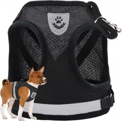 Beztlakový postroj pro psy, kočky a králíky xs – černý, reflexní, s vodítkem