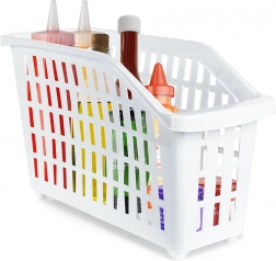 Úzký bílý pojízdný úložný koš 13 l