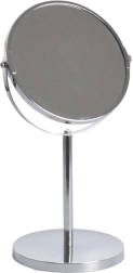 Vysoké kosmetické oboustranné zrcátko se stojánkem, průměr 17 cm, chrom