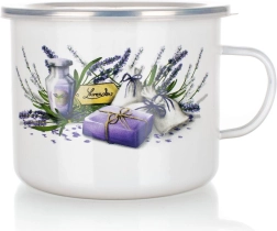 Smaltovaný hrnek Lavender 1,4 l s plastovým víčkem, průměr 14 cm
