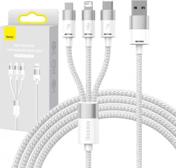 nabíjecí kabel 3v1 Baseus StarSpeed, USB‑C + Micro USB + Lightning, 3,5 A, 1,2 m, bílý