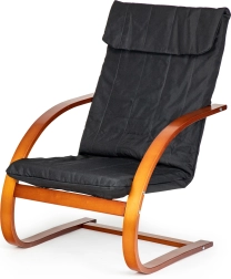 Finská houpací lounge židle ModernHome do obýváku – černá látka, ořechové dřevo
