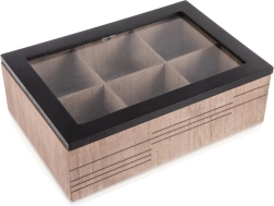 Dřevěný box na čaj LINE, 6 přihrádek, 24 × 16,5 × 7,5 cm
