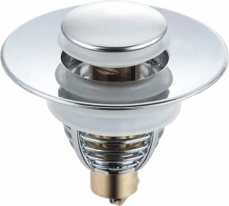 Univerzální umyvadlová zátka klik-klak 62 mm, nerez a mosaz, stříbrno-zlatá