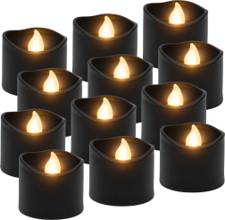 Led čajové svíčky Ruhhy černé 3,6 cm, 12 ks, efekt plamene