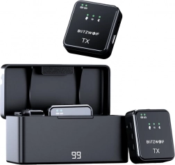 Bezdrátový mikrofon BLITZWOLF BW‑SX63 s nabíjecím pouzdrem (černý)