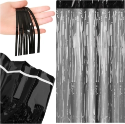 Dekorační třásňová závěsná clona RUHHY černá 100 × 200 cm