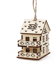 Kouzlo dřeva střední domeček – vila s balkony a LED svíčkou