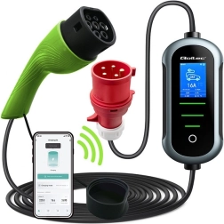 Přenosná Wi‑Fi nabíječka pro elektromobily Typ 2, 22 kW, 400 V, LCD, 7 m – Qoltec