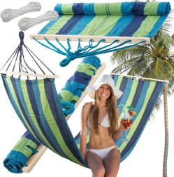 Zahradní houpací síť s dřevěnou výztuhou, pruhovaná, 200 × 80 cm