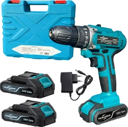 Aku vrtačka a šroubovák 24 V s kufrem a 2× 3 Ah baterií