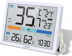 Bílá meteorologická stanice s teploměrem a vlhkoměrem METEO SP109