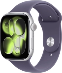 Apple Watch Series 11 GPS + Cellular 42 mm stříbrný hliník s fialovým sportovním řemínkem S/M
