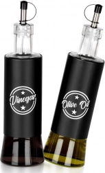 Skleněné dávkovače na olej a ocet 300 ml, černé, sada 2 ks