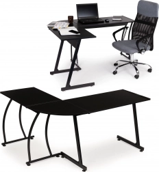 Rohový loftový psací stůl pro gaming a kancelář, černý