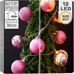Růžové vánoční LED baňky 10 světel, 4 cm