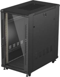 Stojanová rack skříň 19" 22U 600×1000, černá, prosklené dveře, flat pack