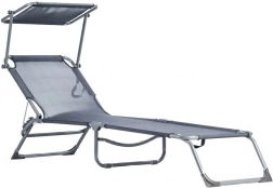 Zahradní polohovatelné lehátko s clonou, šedé MultiGarden