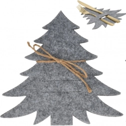 Filcové vánoční obaly na příbory ve tvaru stromečku, šedé, sada 4 ks