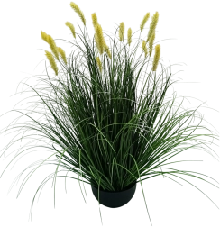 Umělá okrasná tráva Pennisetum ve květináči žlutá 70 cm