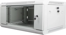 Nástěnná 19" instalační skříň 4U 600×450 mm se skleněnými dveřmi – Šedá