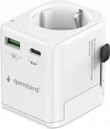 Univerzální cestovní adaptér s uzemněním 20 W s USB-C PD a USB-A QC, bílý