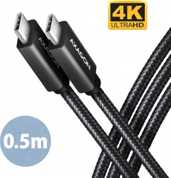 AXAGON usb‑c – usb‑c kabel 20 gb/s, 0,5 m, pd 100 w, 4k, opletený, černý