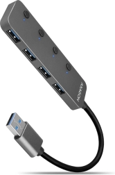 Axagon HUE-MSA kovový USB hub 4× USB 3.2 Gen 1 se spínači, 20cm kabel