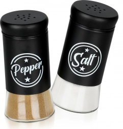Skleněná solnička a pepřenka, černé provedení, 2 ks