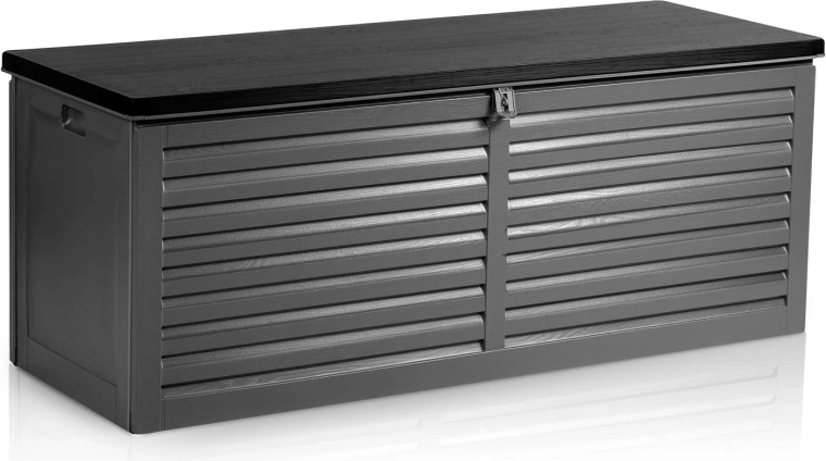Zahradní úložný box 390 l černo-šedý se zámkem a plynovými písty