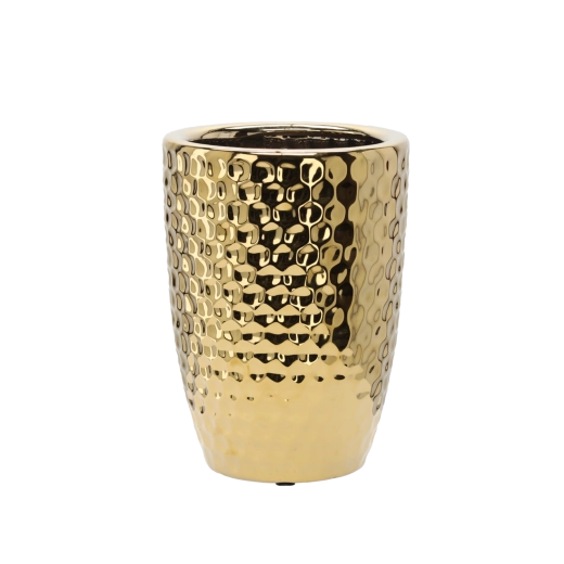 Keramický obal na květináč se vzorem plástve, zlatý, 25,5 × 25,5 × 34,5 cm