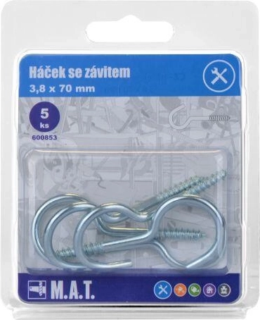 Háček se závitem 70 × 3,8 mm, pozink, 5 ks