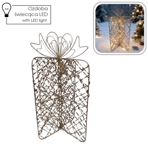Vánoční LED dekorace dárek zlatý 31 × 50 cm - 1 kus