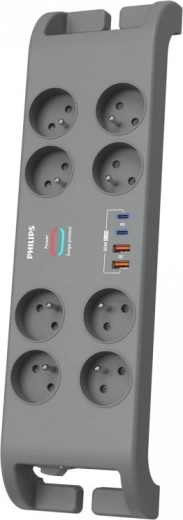Přepěťová ochranná prodlužovačka 2 m, 8 zásuvek, 2× USB‑C a 2× USB‑A, 30 W GaN, 2400 J – PHILIPS