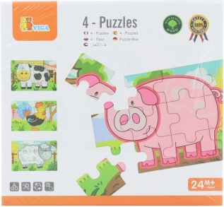 Dřevěné puzzle farma – set 4 zvířátek