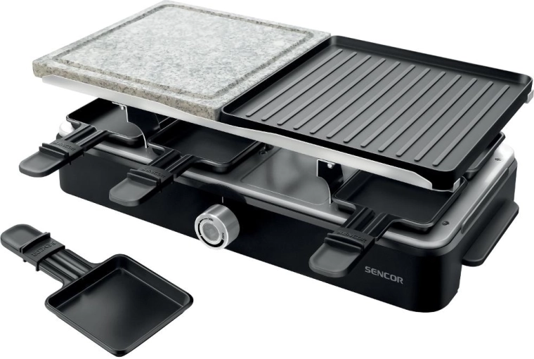 Sencor raclette gril s kamennou a žebrovanou plochou