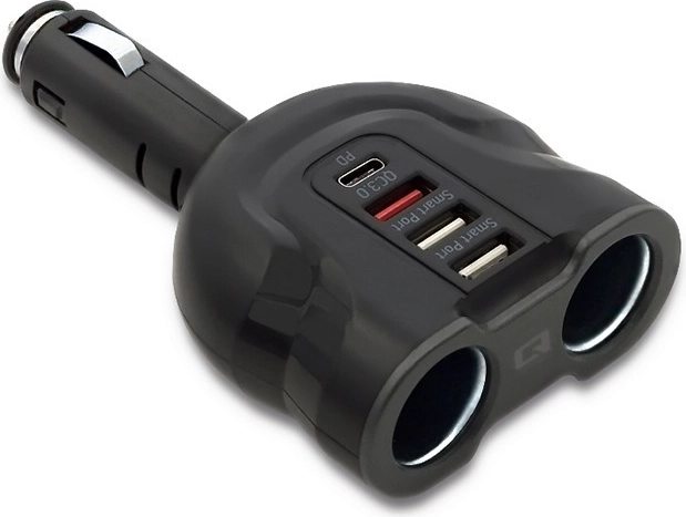 Autový rozdvojovač do zapalovače 12–24 V, 52 W, 2× USB, USB QC 3.0, USB‑C PD, 2× zásuvka zapalovače – Qoltec