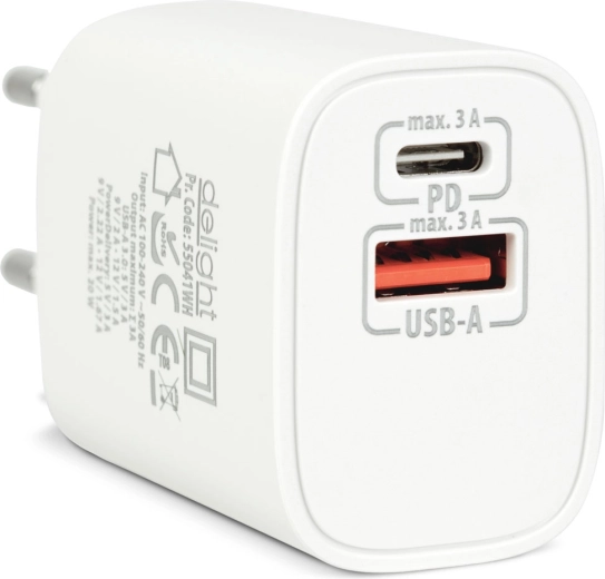 Síťová USB nabíječka s USB-C PD 20 W, bílá