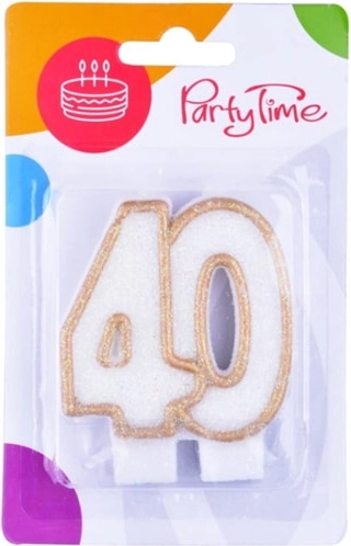 Jubilejní svíčka číslo 40 bílá se zlatým lemem 7,5 cm