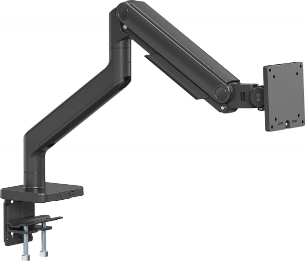 Jednoramenný stolní držák monitoru se svorkou a mechanickou pružinou, 49" / 20 kg, VESA 75x75 a 100x100, černý