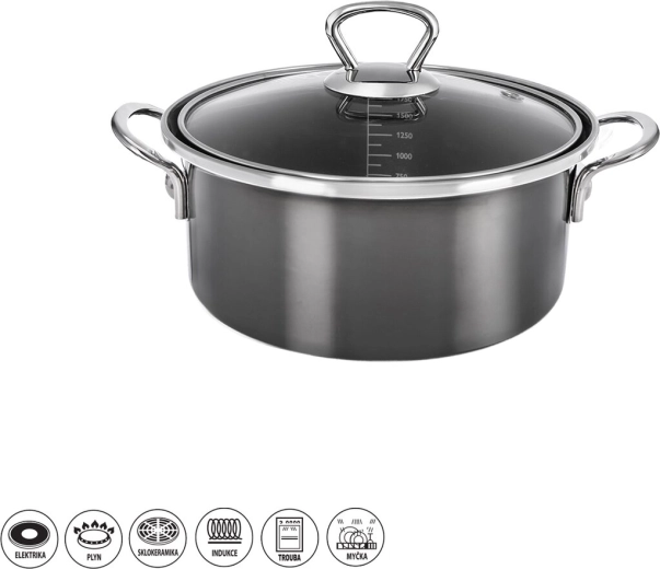 Kastrol smaltovaný METALIC Lem 2,5 l se skleněnou poklicí