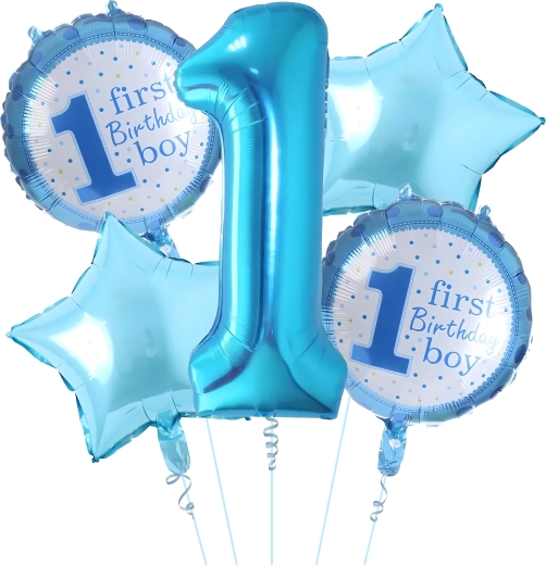 Balonky na první narozeniny pro chlapce – sada 5 ks s hvězdičkami
