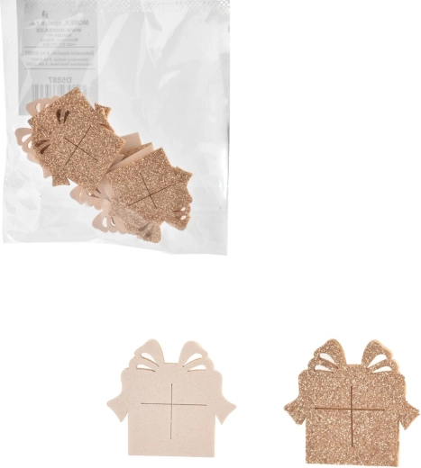Dřevěné dekorace dárek bílo-hnědé 8 ks, 4,5 cm