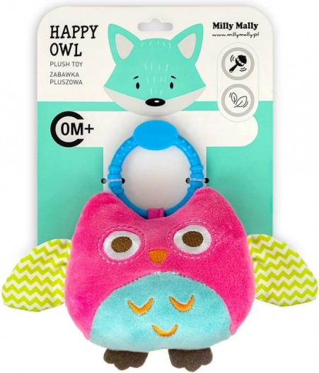 Závěsná plyšová sovička Happy owl růžová