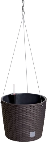 Závěsný samozavlažovací květináč ratanový vzhled 25,6 cm umbra