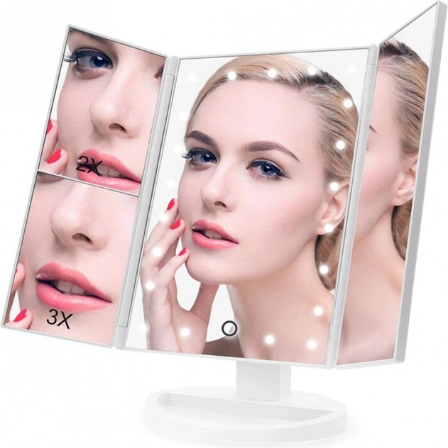 LED kosmetické zrcátko s osvětlením a 2x/3x zvětšením, bílé