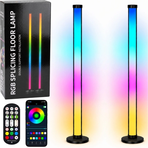 Smart RGB LED podlahové lampy s ovládáním v aplikaci a dálkovým ovladačem, 125 cm, 2 ks